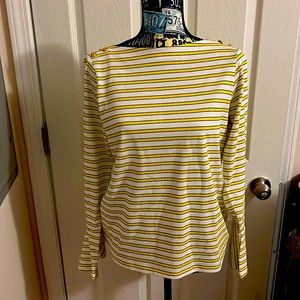 NWT Ralph Lauren Cotton Yellow White & Navy Stripe Bateau Top w/ Bell Sleeve M